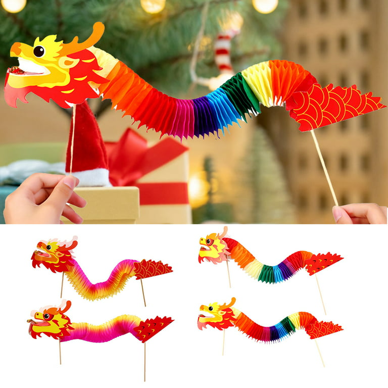 Hesroicy 3Pcs Paper Dragon Toy Handmade Chinese Dragon Shape 3D Design DIY  Dragon Decor Paper Craft Material for Kindergarten