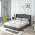 thumbnail image 4 of Costway Queen Size Upholstered Platform Bed Tufted Headboard Mattress Foundation Grey, 4 of 10