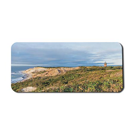 Island Computer Mouse Pad  Image of Gay Cliffs and Old Historical at Martha s Vineyard  Rectangle Non-Slip Mousepad X-Large  35  x 15  Gaming Size  Ecru Pale Blue