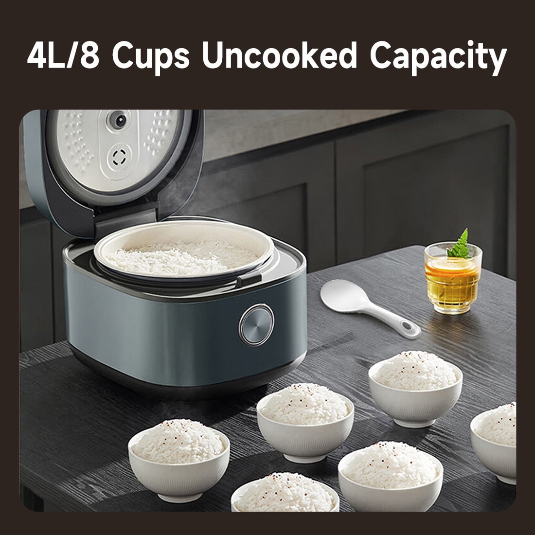 Midea 8 Cups Uncooked Rice Cooker, Non-stick Ceramic Rice