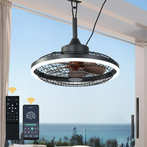 Bella Depot 20" Outdoor Cage Ceiling Fan with Light and Remote,Waterproof Fan with 6-speed