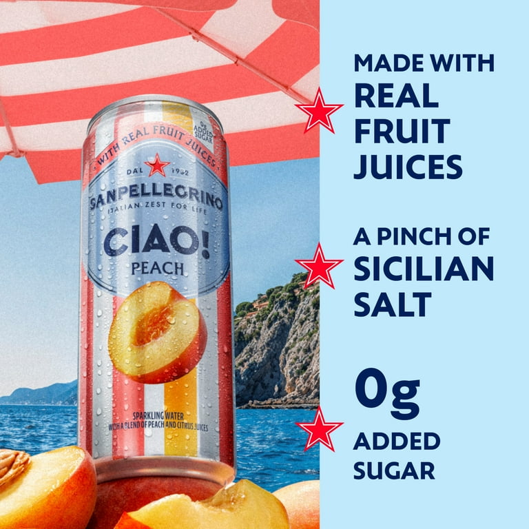 Sanpellegrino CIAO Peach Sparkling Water, 11.15 fl oz, 24 Pack photo 3