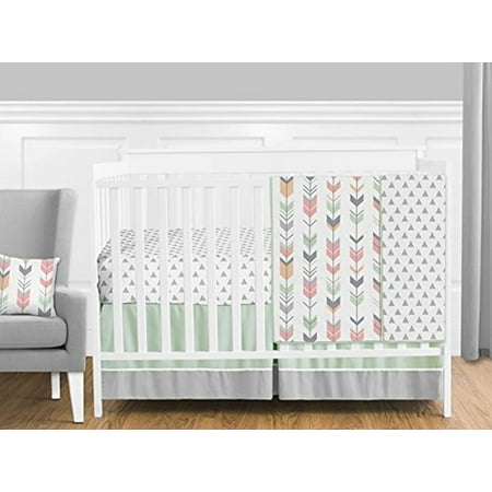 UPC: 0846480049616 | Mod Arrow Grey  Coral and Mint 4 Piece Crib Bedding Collection
