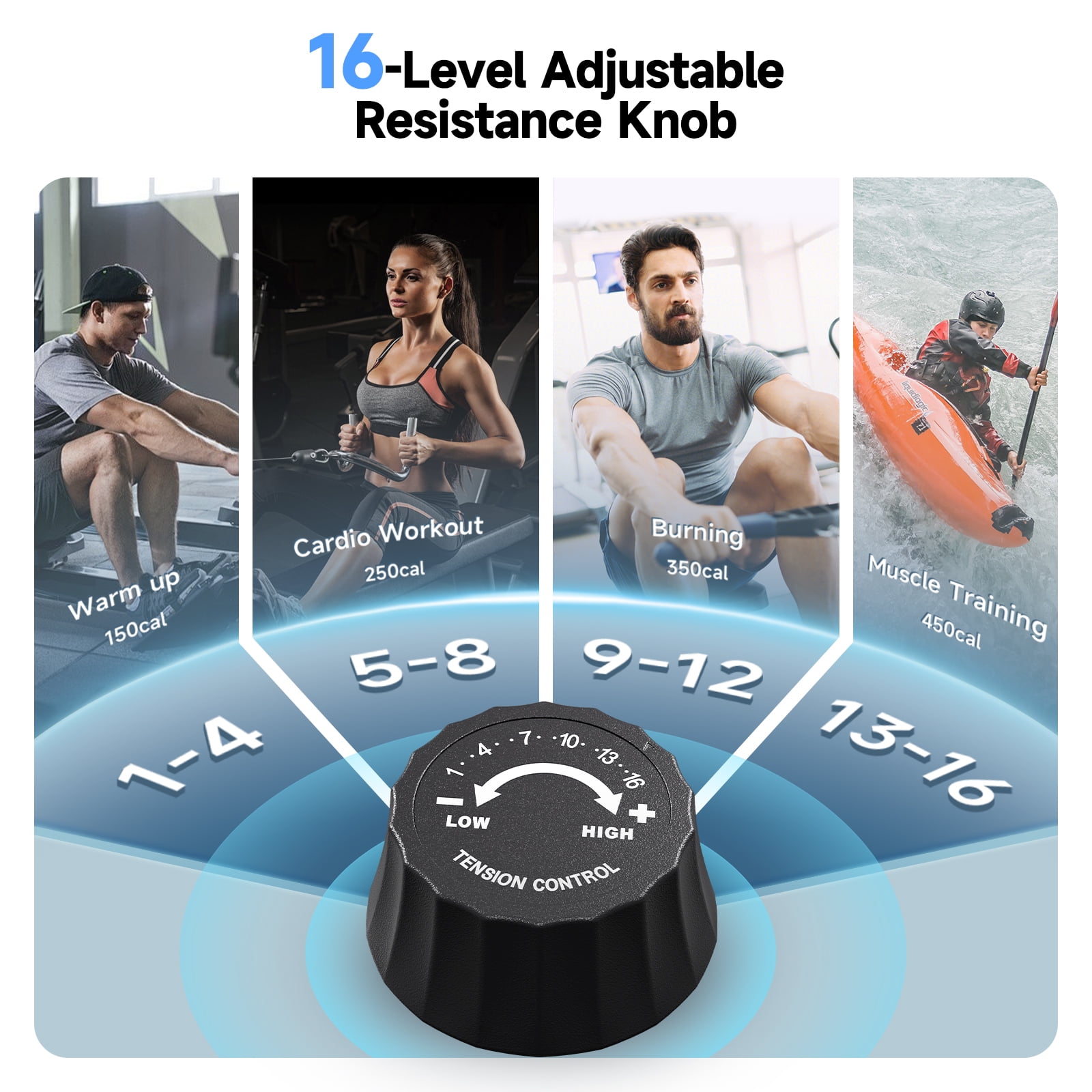 YPOO Magnetic Rowing Machine for Home, 350 lb Capacity, 16-Level Silent Resistance, Foldable Compact Rower for Full-Body Workout with App Support