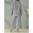 thumbnail image 6 of Liacowi Women Tops Pants Suit Plus Size Long Sleeve Buttons Lapel Shirt Long Pants Linen Sets for Women 2 Piece S-5XL, 6 of 9