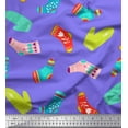 thumbnail image 1 of Soimoi Purple Cotton Jersey Fabric Socks & Gloves Folk Art Print Sewing Fabric Yard 58 Inch Wide, 1 of 1