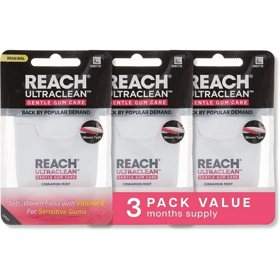 ULTRACLEAN Gentle Care Expanding Floss – Woven, Non-Waxed, PFAS-Free with Vitamin E, for Sensitive s, Cinnamon Mint 55YD (3-Pack)