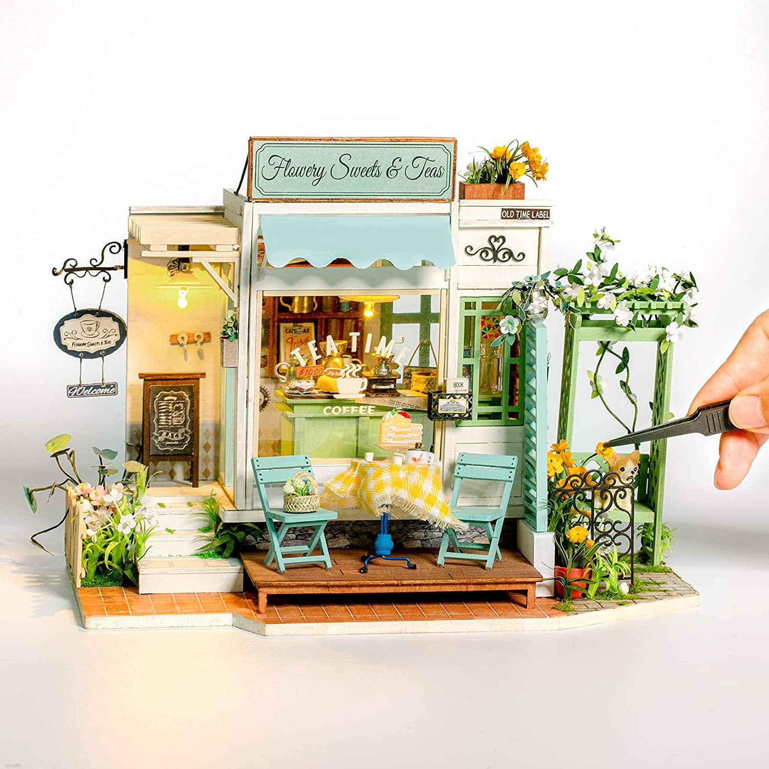ROBOTIME DIY Miniature Dollhouse Kits Green House Wooden Doll House Model Kits 