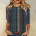 thumbnail image 2 of Charella 3/4 Length Sleeve Shirts for Women Striped Printed Crew Neck Tee Casual Loose Fit Color Block Tops (XL, Multicolor 10), 2 of 5