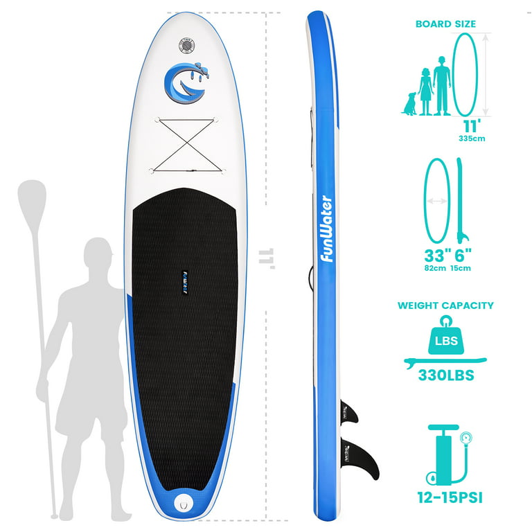 Funwater Stand Up Inflatable Paddle Board, Sup 11'x33''x6'' (LxWxH) with Smile Pattern Paddle Board, Advanced Backpack Pump, Fin Paddle and Other