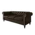 thumbnail image 2 of Home Design Kelso Velvet Rolled Arm Sofa with Deep Button Tufting, Nailhead Trim and Turned Legs, Brown, 2 of 6