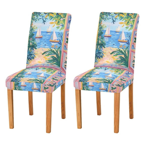 Yayeee 2 Pack Dining Chair Covers Stretch Parson Chairs Slipcovers Seat Protector, Blue Seaside