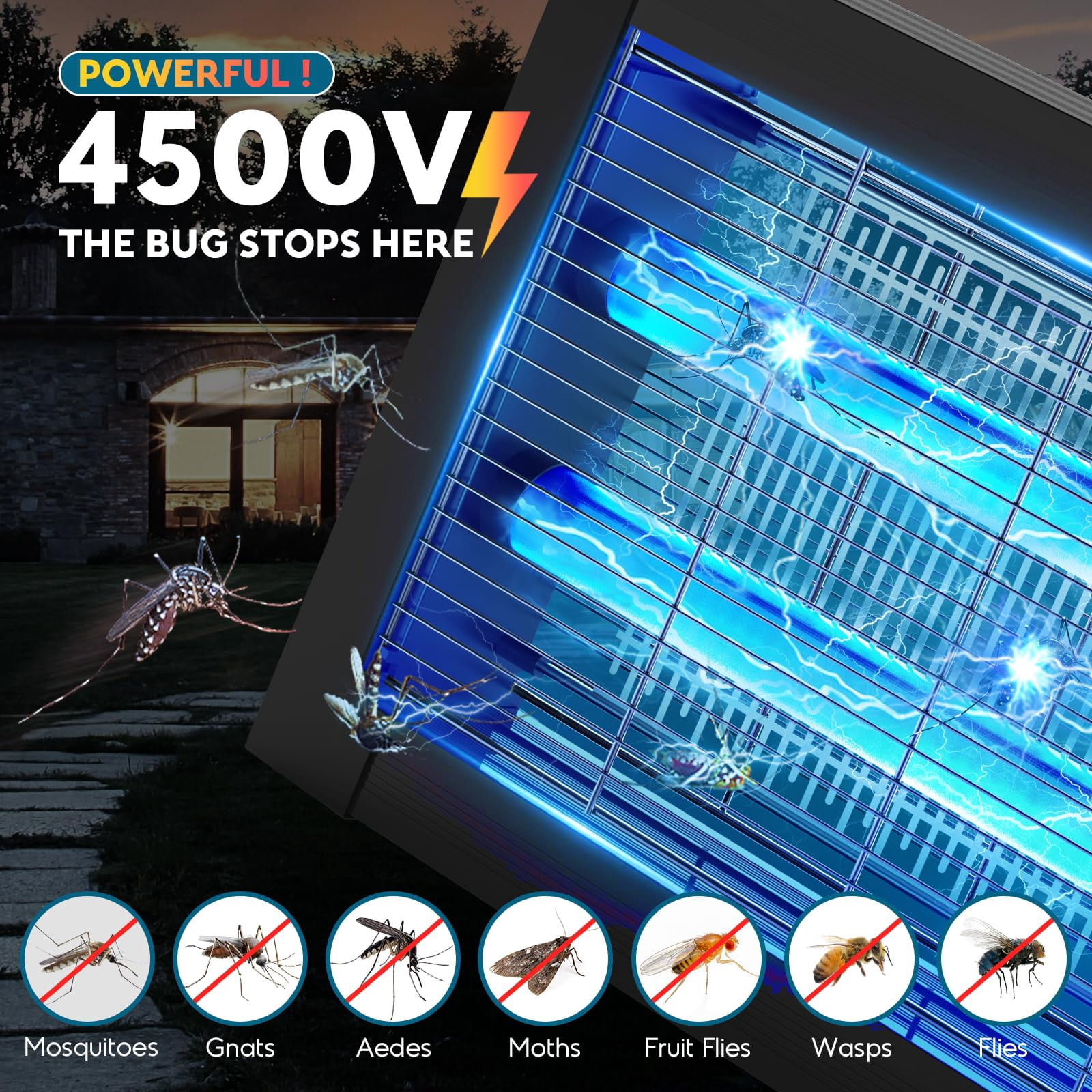 Solar Zapper Outdoor  Mosquito 4500v Cordless Waterproof Auto On/off Portable Type-c & Electric Fly Killer For Patio Garage Yard Camping