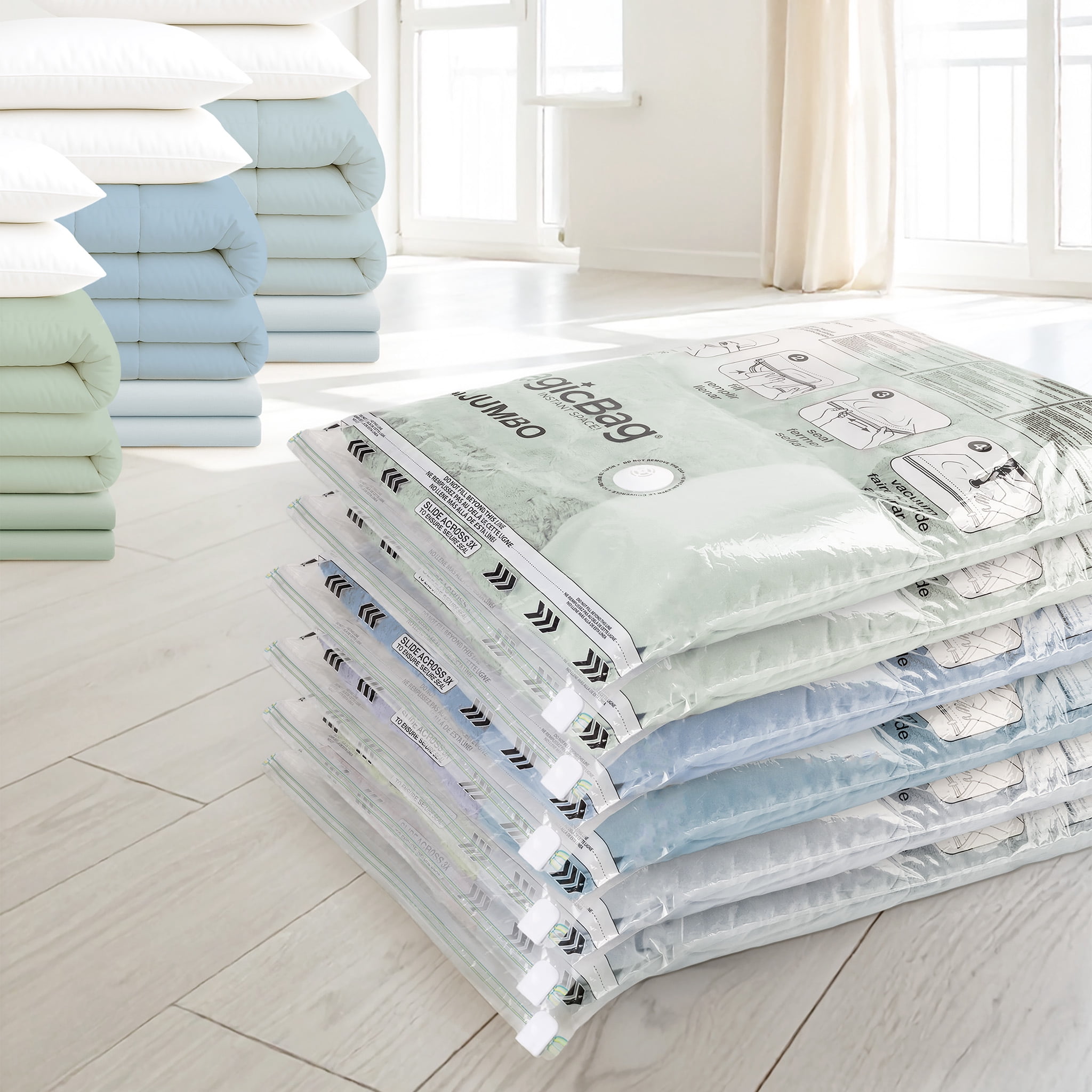 MagicBag Jumbo Vacuum Storage Bags, 12 Pack Flat Compression Bags for Bedding, Space Saving & Airtight