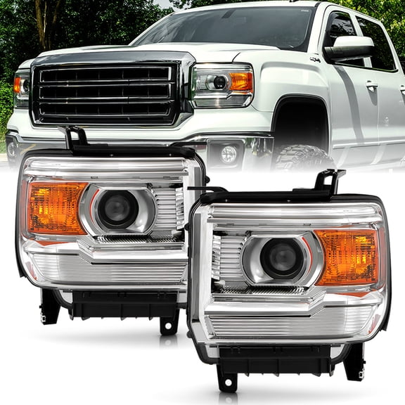 2014-2015 GMC Sierra 1500 15-19 2500HD 3500HD Chrome Projector Headlights Pair