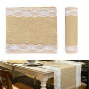 10-Pack Burlap Table Runner with Lace, 12" Wide x 118" Long, Khaki