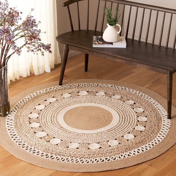 Safavieh Natural Fiber Riona Bordered Area Rug, Natural/Ivory, 5' x 5' Round