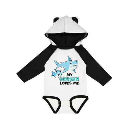 

Inktastic My Cousin Loves Me with Cute Sharks Gift Baby Boy or Baby Girl Long Sleeve Bodysuit