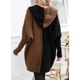 thumbnail image 4 of SHEWIN Hooded Cardigan for Women Oversized Batwing Cardigan Sweater Color Block Patchwork Coat Outwear Black, 4 of 7
