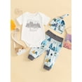 thumbnail image 3 of Suealasg 3Pcs Baby Boys Girls Summer Outfits 0-18 Months Newborn Western Clothes Letter Animals Print Crew Neck Short Sleeve Rompers Long Pants Hat, 3 of 8
