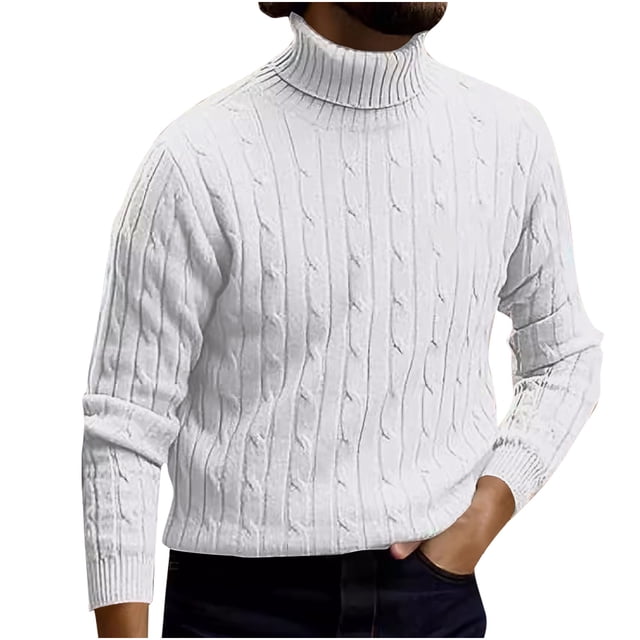 AherBiu Mens Turtleneck Sweaters Slim Fitted Casual Twisted Knitted Pullover Fall Winter Warm Sweaters