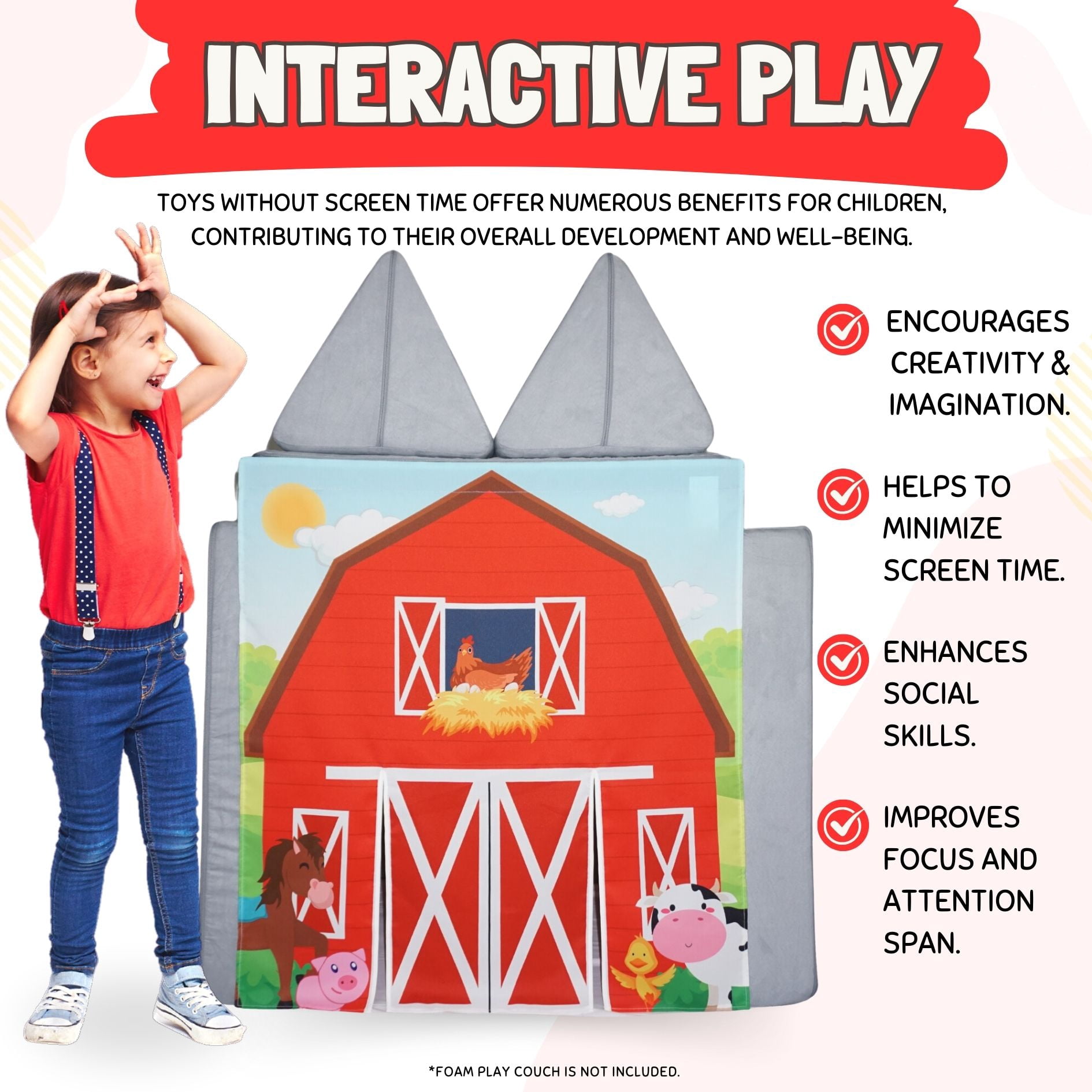 Children's Barn Play Panel for Kids Foam Play Couch by Couch Swag