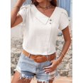 thumbnail image 2 of Linen Tops for Women Casual Collared Business Blouses Tops Puff Sleeve Crop Shirts Loose Summer Work Clothes White XL, 2 of 6