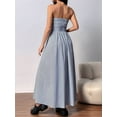 thumbnail image 4 of Women Striped Strapless Sleeveless Flowy Summer Casual Tube Maxi Long Dress with Pockets Blue L, 4 of 7