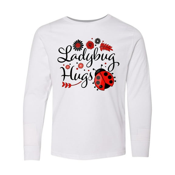 Inktastic Ladybug Hugs with Cute Ladybug and Flowers Long Sleeve Youth T-Shirt