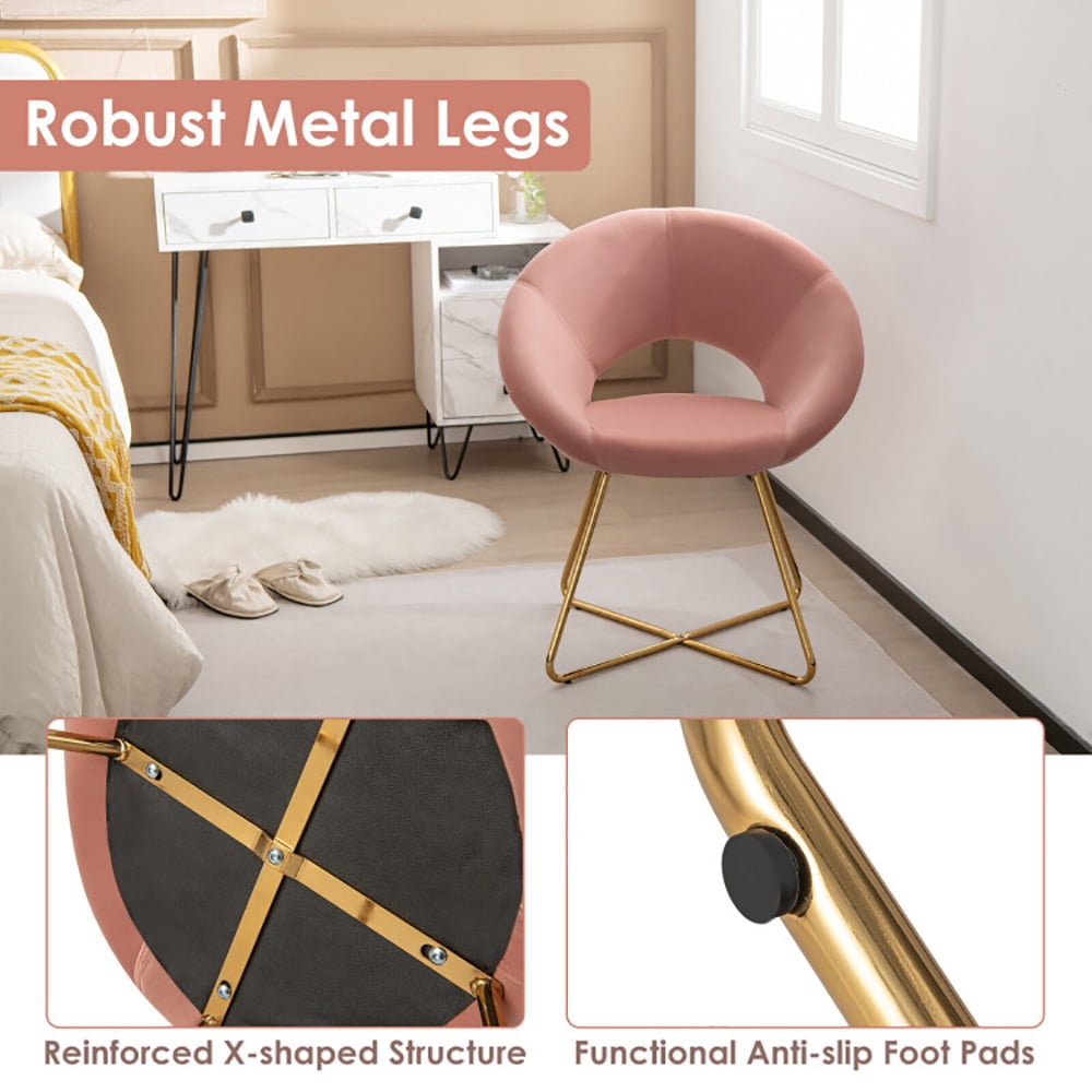 Finihen Velvet Accent Chair, Modern Velvet Accent Chair, Vanity Chair with Metal Legs-1 Piece, for Living Room, Bedroom, Pink
