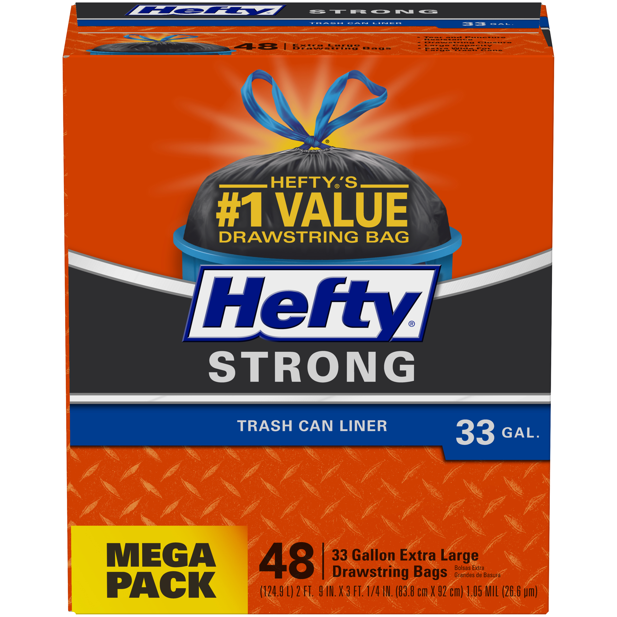 Pack of 1 Hefty Strong Large Trash Bags 33 Gallon 48 Count,