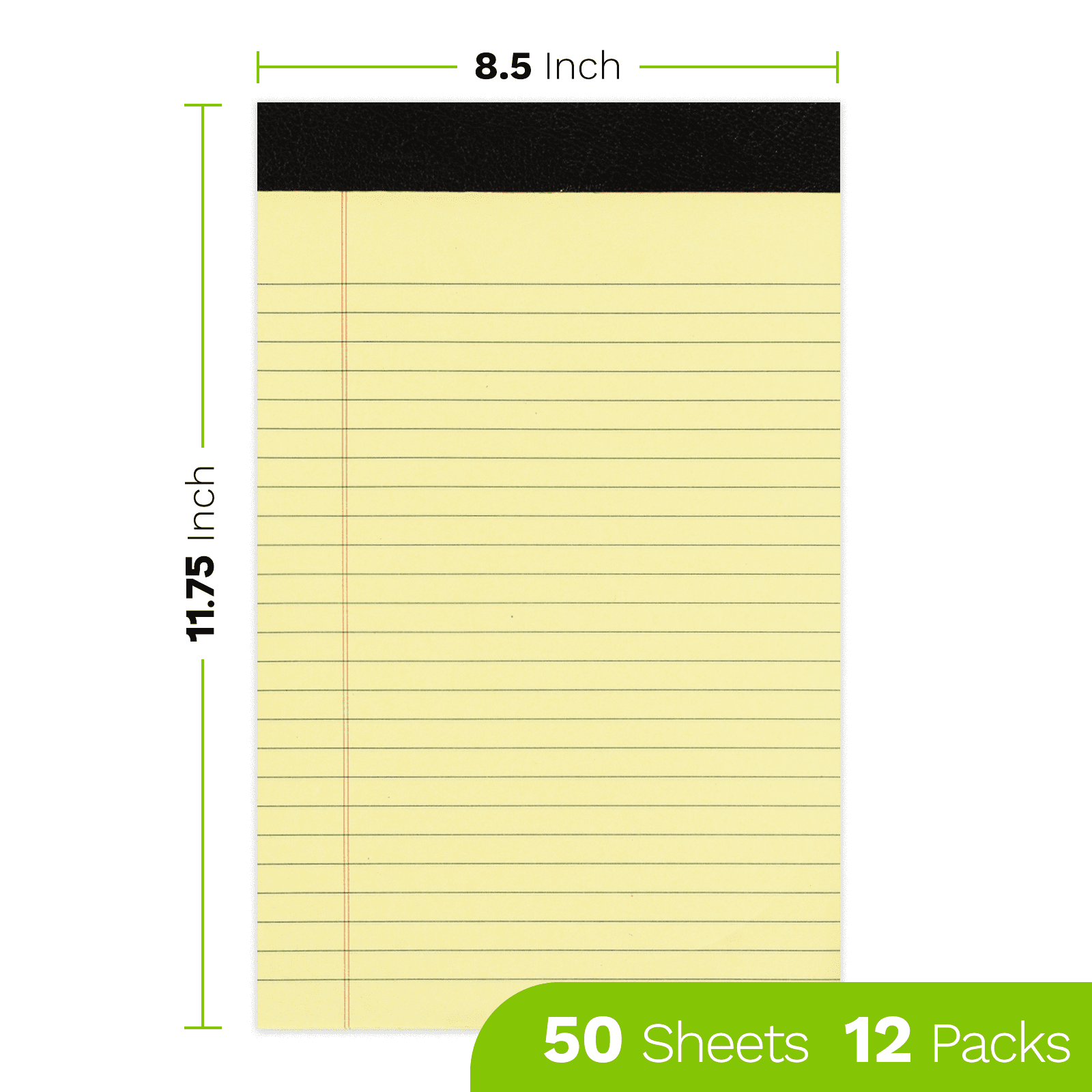 Goefun 12 Pack Yellow Legal Pads 8.5 x 11-50 Sheets per Notepad, Wide Ruled Yellow Note pads, Perforated Writing Pad for Work, Business, Home