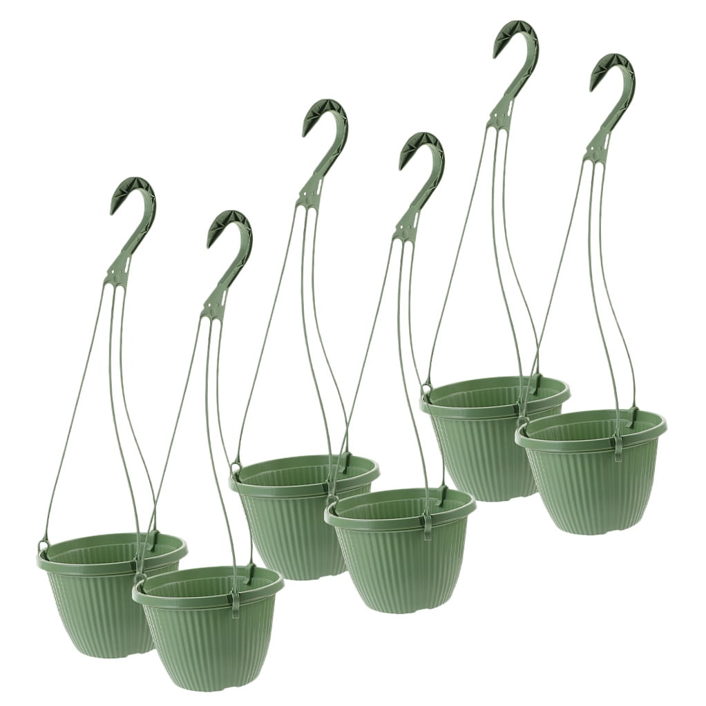 OUNONA 6Pcs Hanging Planters in Green Plastic for Office Living Room and Outdoor Garden
