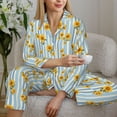 thumbnail image 5 of KLL Blue White Striped Sunflower Print Women's Long Sleeve Pajamas with Pants Sleepwear Loungewear 2 Set-XX-Large, 5 of 7