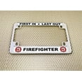thumbnail image 4 of Motorcycle Metal License Plate Frame with Firefighter Design - Chrome, 4 of 7