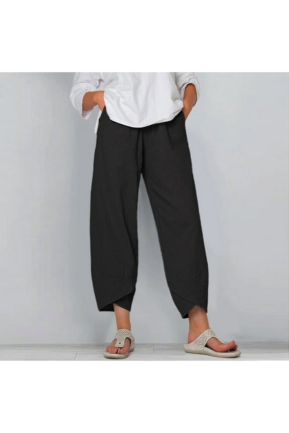 Womens Pants Petite Ladies Lady Casual Flowers print Elastic Waist Wide Leg Pants Trousers