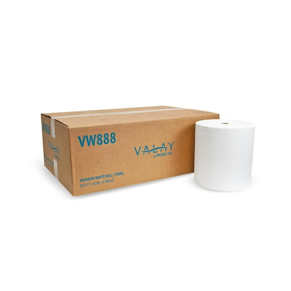 Valay by VW888 Valay Premium Hardwound Roll TAD Towels, 1-Ply, 8in. x 800 ft., White, 6 Count