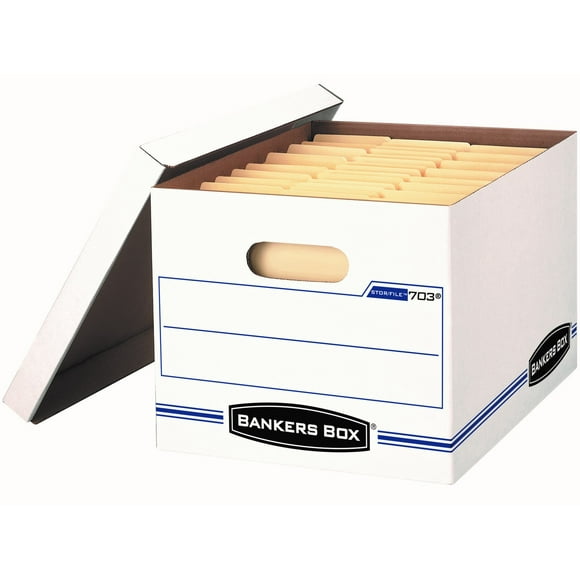 Bankers Box File Storage Box with Lift-Off Lid, Letter/Legal, 12 x 10 x 15 Inches, White, 4-Pack (0070329)