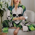 thumbnail image 6 of Fuzoiu Skull and Palm Leaves Print Women's Long-Sleeved Pajama,Lounge Button Down Nightwear,Womens Notch Collar Pajama Set-Medium, 6 of 7
