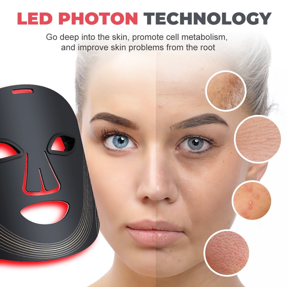 SUWU Led Face Mask Red Light Therapy Mask for Face, 7 Colors LED Facial Skin Care Mask with Remote, 3 Light Modes - Eye Protection - Timing Function - Portable Skincare Device Home Use 180 LED Beads