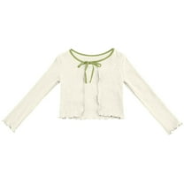 Miqool Girls Long Sleeve Cardigans Open Front Ribbed Knitted Shrug Cropped Sweaters Tops for Little Kids/Big Kids/Teens 5-18 Years