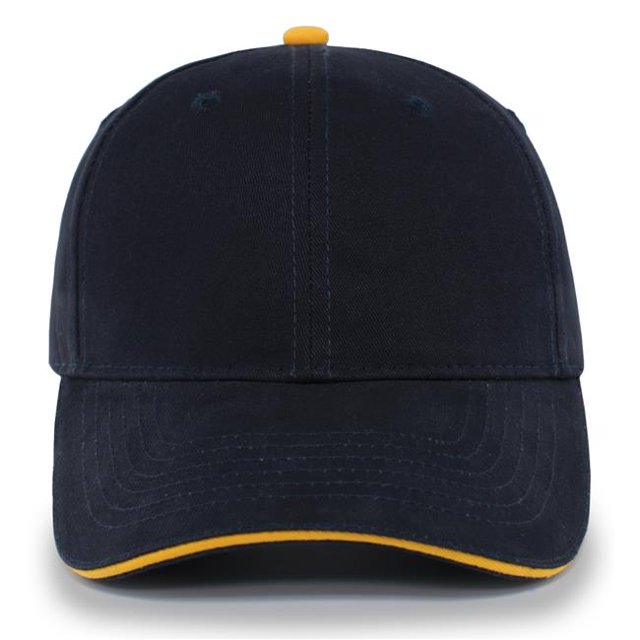 Brushed Twill Cap with Sandwich Bill, Navy & Gold - One Size