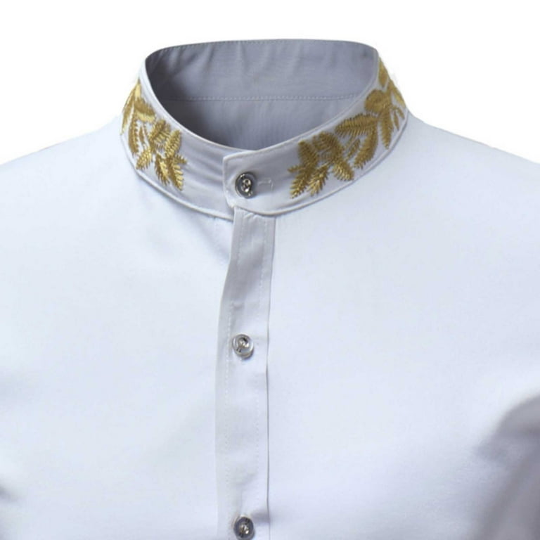 EQWLJWE Men's Luxury Gold Embroidery Design Slim Fit Short Sleeve Button Up Dress  Shirts - Walmart.com