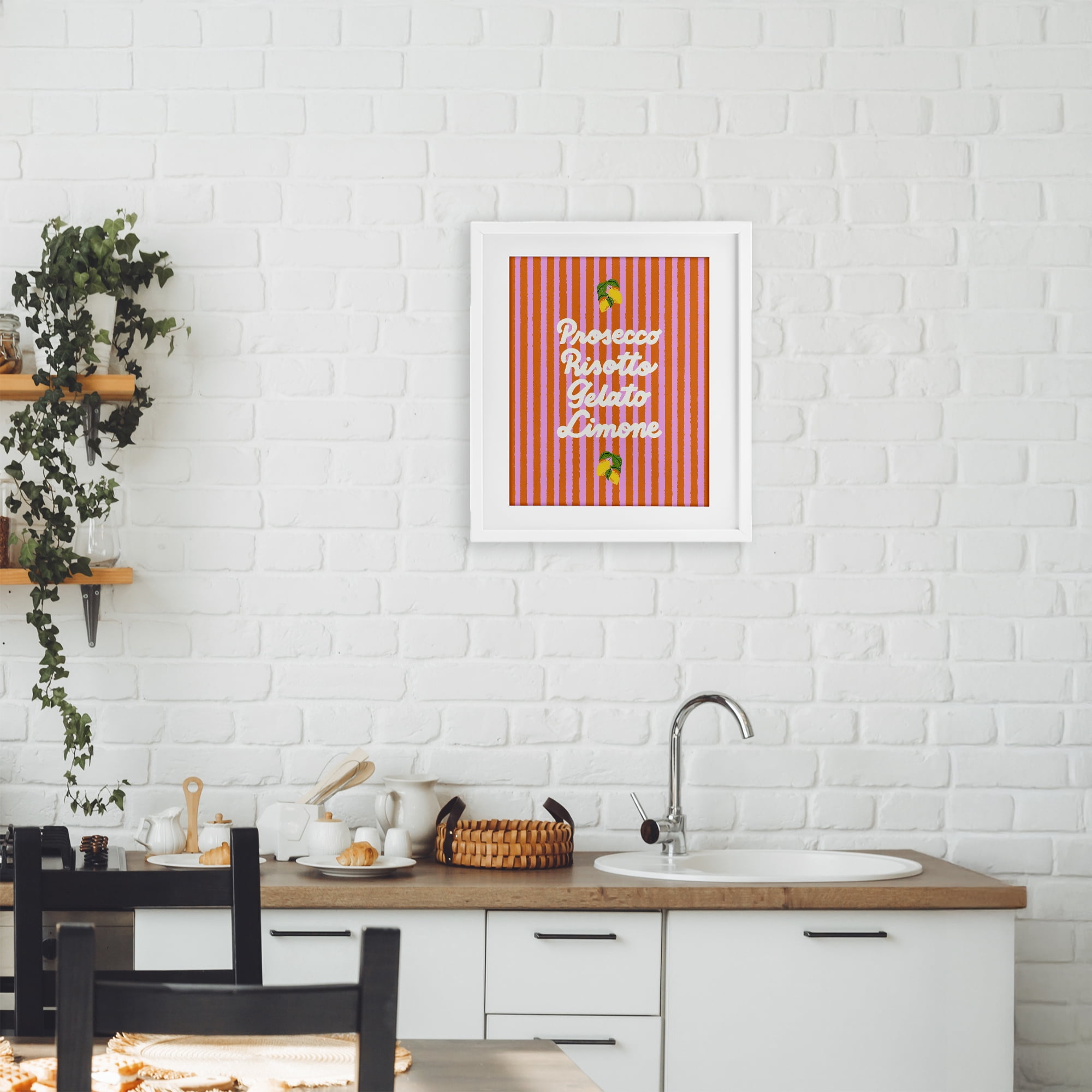 Stupell Industries Italian Enjoyment over Stripes White Framed Print Under Glass, design by Indira Prieto | IndySign