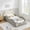 Beige Grey, variant on Twin Size Cute Cloud Shape PU Leather Bed with Guardrails, Safety Toddler Bed with Cartoon and Storage Pocket,Beige + Blue