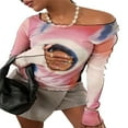 thumbnail image 3 of Women Long Sleeve Boat Neck Contrast Color Ruffle Casual Tops, 3 of 10