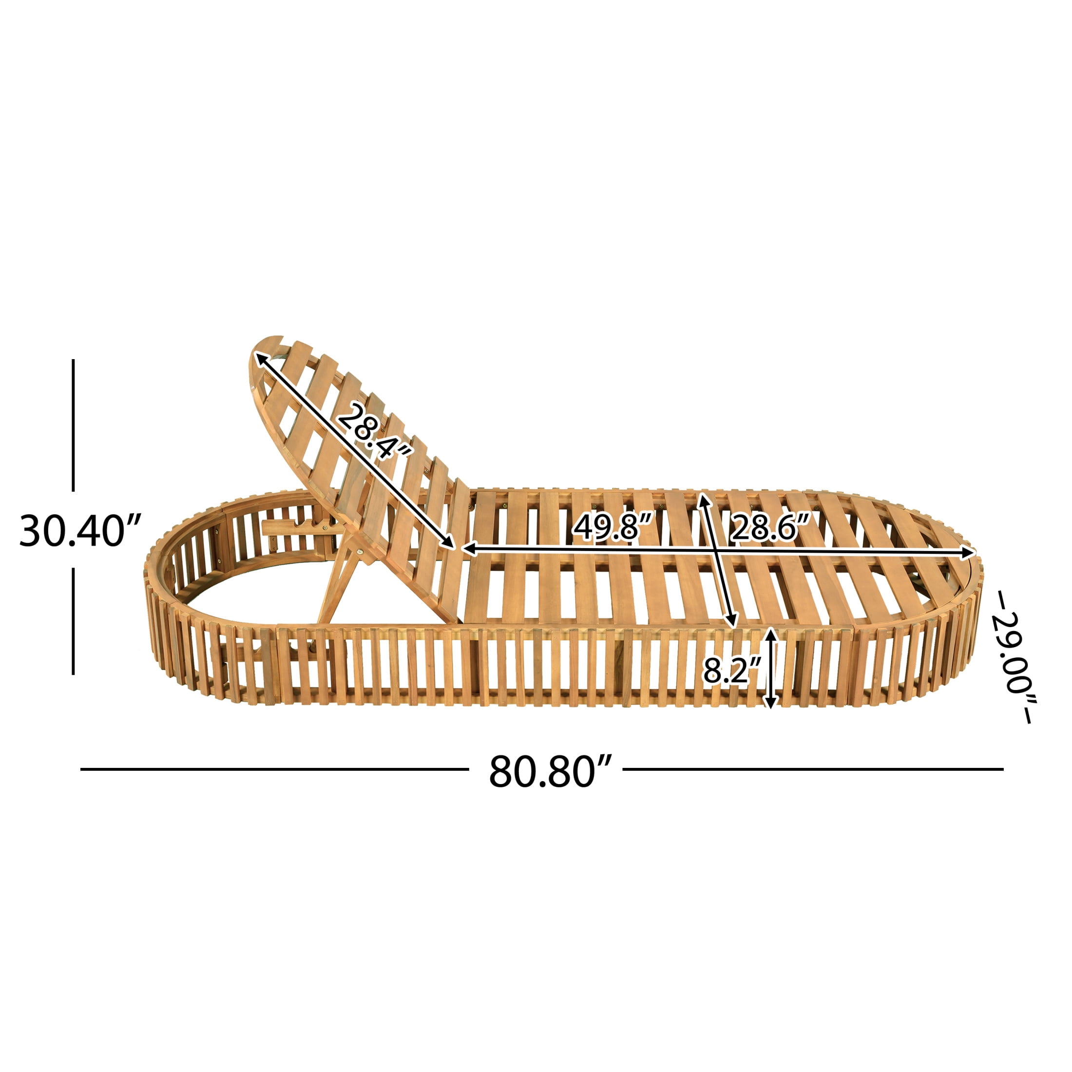 Christopher Knight Home 80.8" L Outdoor Chaise Lounge with Curved Cushion, Teak and Cream