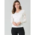 thumbnail image 3 of Blusa de encaje Allegra K con bordado floral blanco L para mujer, 3 of 6
