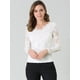 thumbnail image 3 of Allegra K Top de blusa de encaje de manga larga transparente con bordado floral para mujer blanco XL, 3 of 6