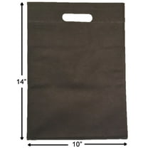 50 Reusable, Black Color, Size of 10" W x 14" H (W x H), Die-Cut Handle, Non-Woven Polypropylene, Heavy 60 GSM, Bags. 50 Bags / Box / Order.
